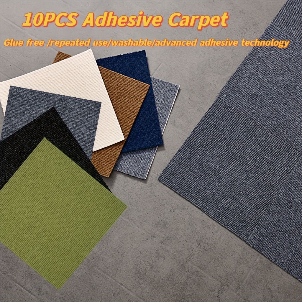 10pcs Adhesive Carpet Tile Peel & Stick Floor Tile Home Decoration