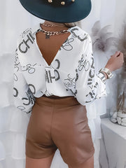 Casual Blouse Women's Plus Letter Print Button Up Roll