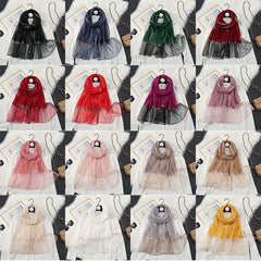 Organza Block Scarf Beads Decor Casual Shawl Women Outdoor Windproof Head Wrap