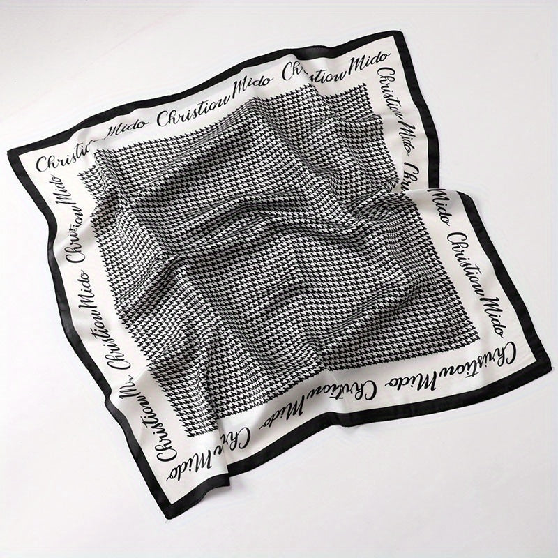 Houndstooth Print Satin Square Scarf Bandana Neckerchief Head Wrap