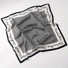 Houndstooth Print Satin Square Scarf Bandana Neckerchief Head Wrap