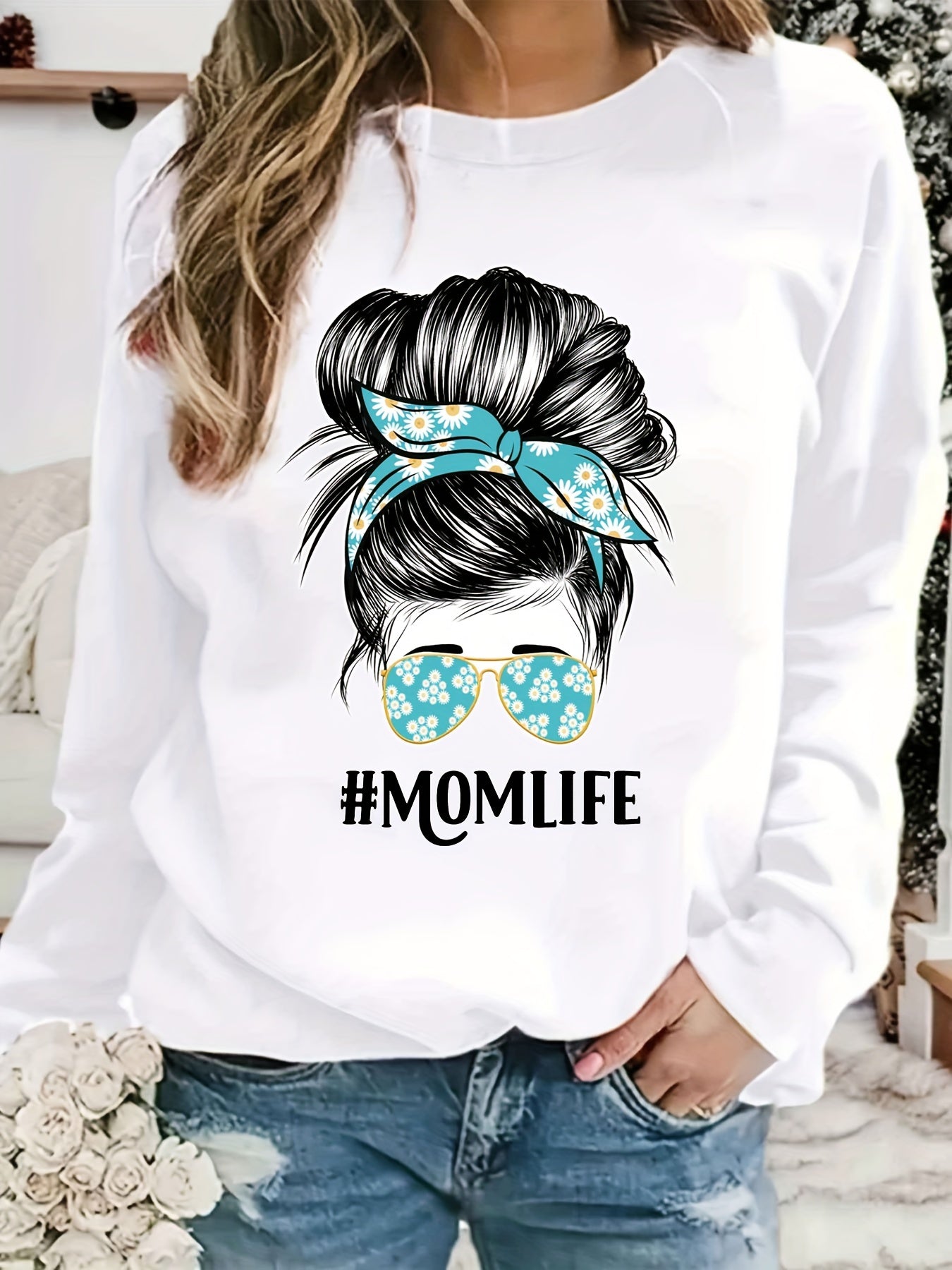 Mom Life Print Loose Sweatshirt Women's