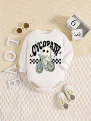 Cartoon Ghost Riding Bike Halloween Onesie Newborn Long Sleeve