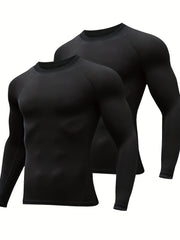 HOPLYNN Men's Compression Crew Neck Long Sleeve Athletic T-Shirt