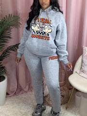 Women's Plus Ghost & Art Print Hoodie & Sweatpants Outfits Set
