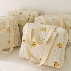 Beige Diaper Bag Cotton Fabric Zipper Large Travel Stroller Organizer