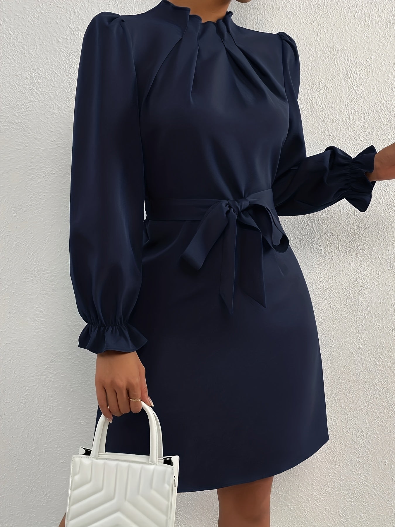 Ruched Solid Long Sleeve Dress