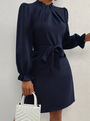 Ruched Solid Long Sleeve Dress