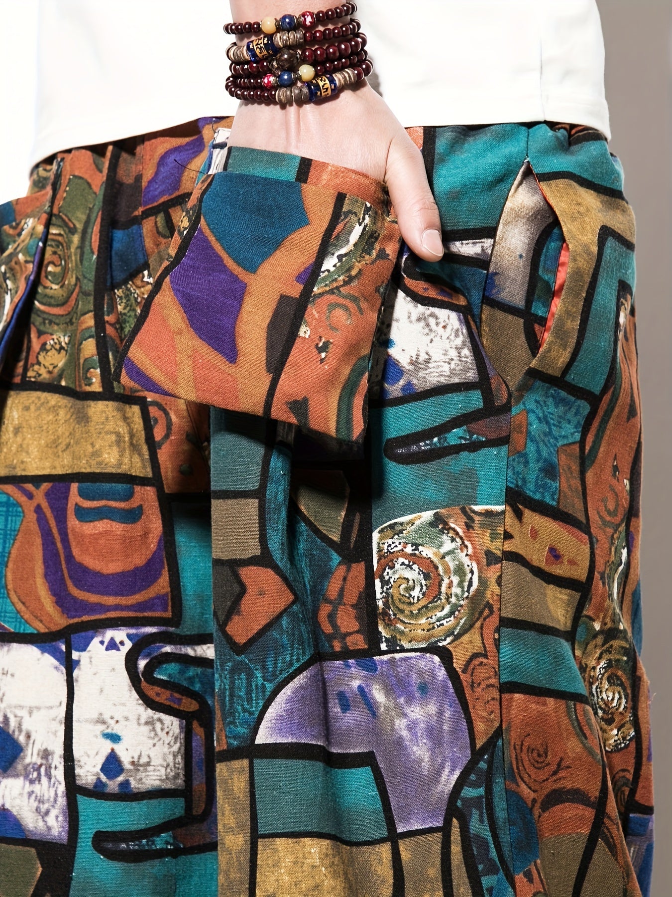Pattern Print Men's Cropped Beach Pants