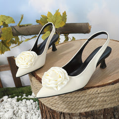 Rose Satin Kitten Heel Slingback Sandals