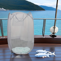 Mesh Pop Up Laundry Hamper Foldable Basket Organizer for Family College Dorm