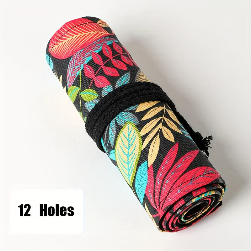 Drop Leaf Print Canvas Pen Case 72 Holes Large Capacity Pencil Case