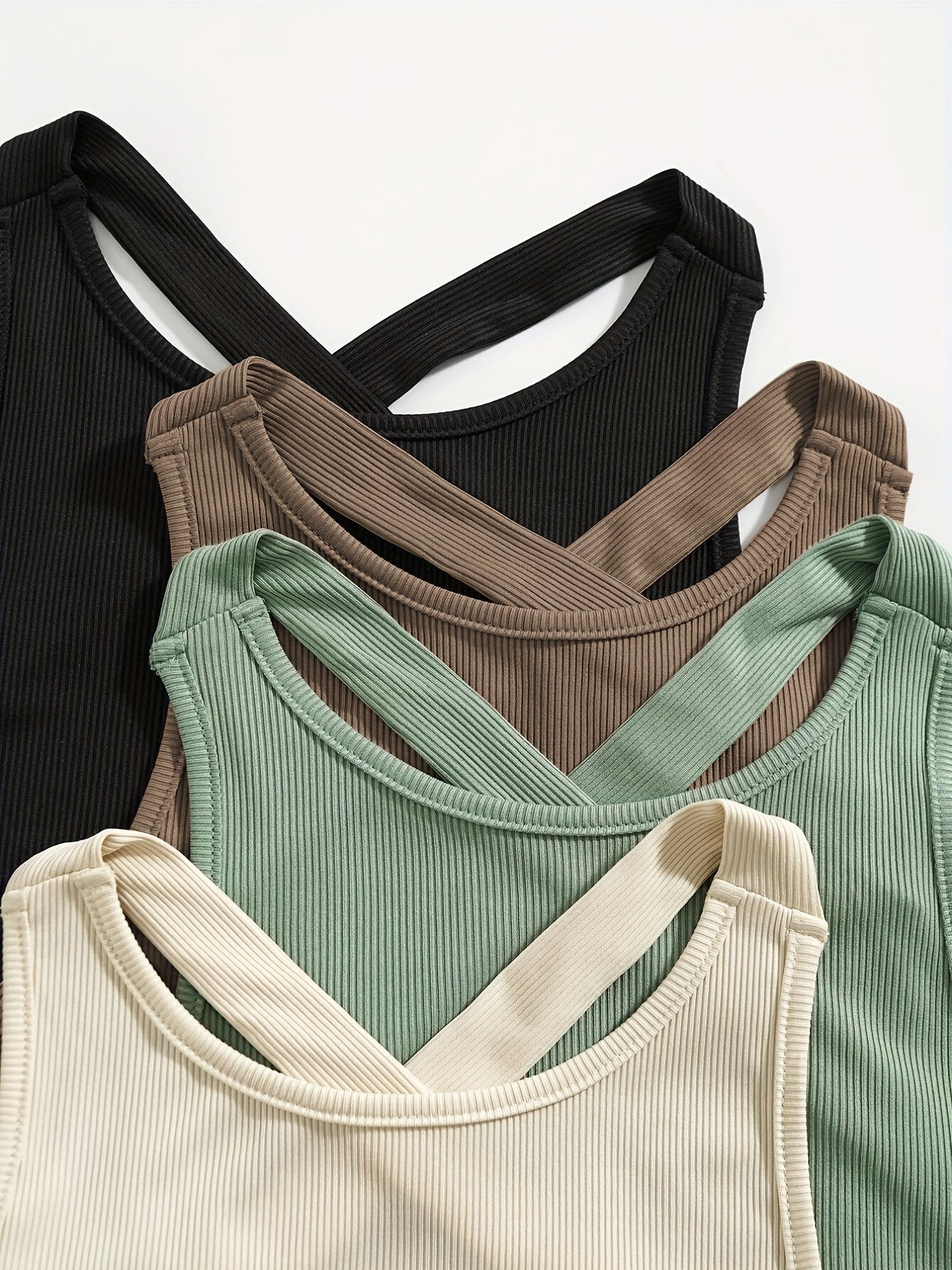 Solid Crew Neck Bodysuit 4 Pack Sleeveless Cross Back - Women's Clothing