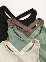 Solid Crew Neck Bodysuit 4 Pack Sleeveless Cross Back - Women's Clothing