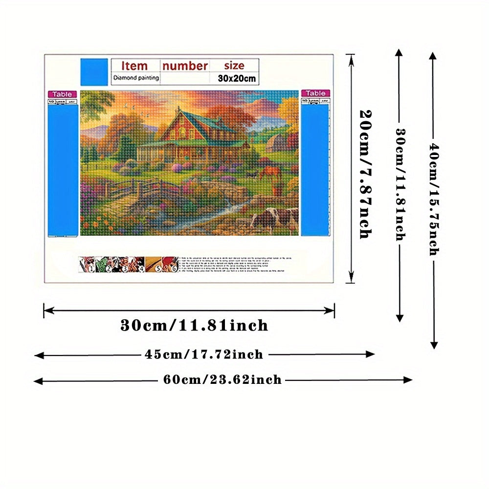 5D Diamond Painting Scenic Rural Landscape House Animals Autumn Trees