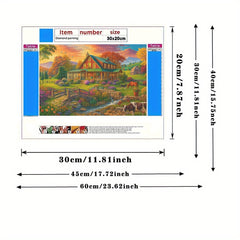 5D Diamond Painting Scenic Rural Landscape House Animals Autumn Trees