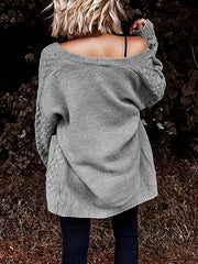 Solid Textured Pointelle Long Sleeve Knit Cardigan