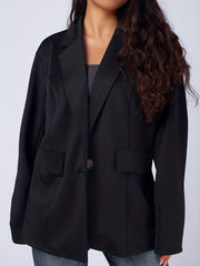 Women's Plus Solid Long Sleeve Single Breast Button Lapel Collar Blazer
