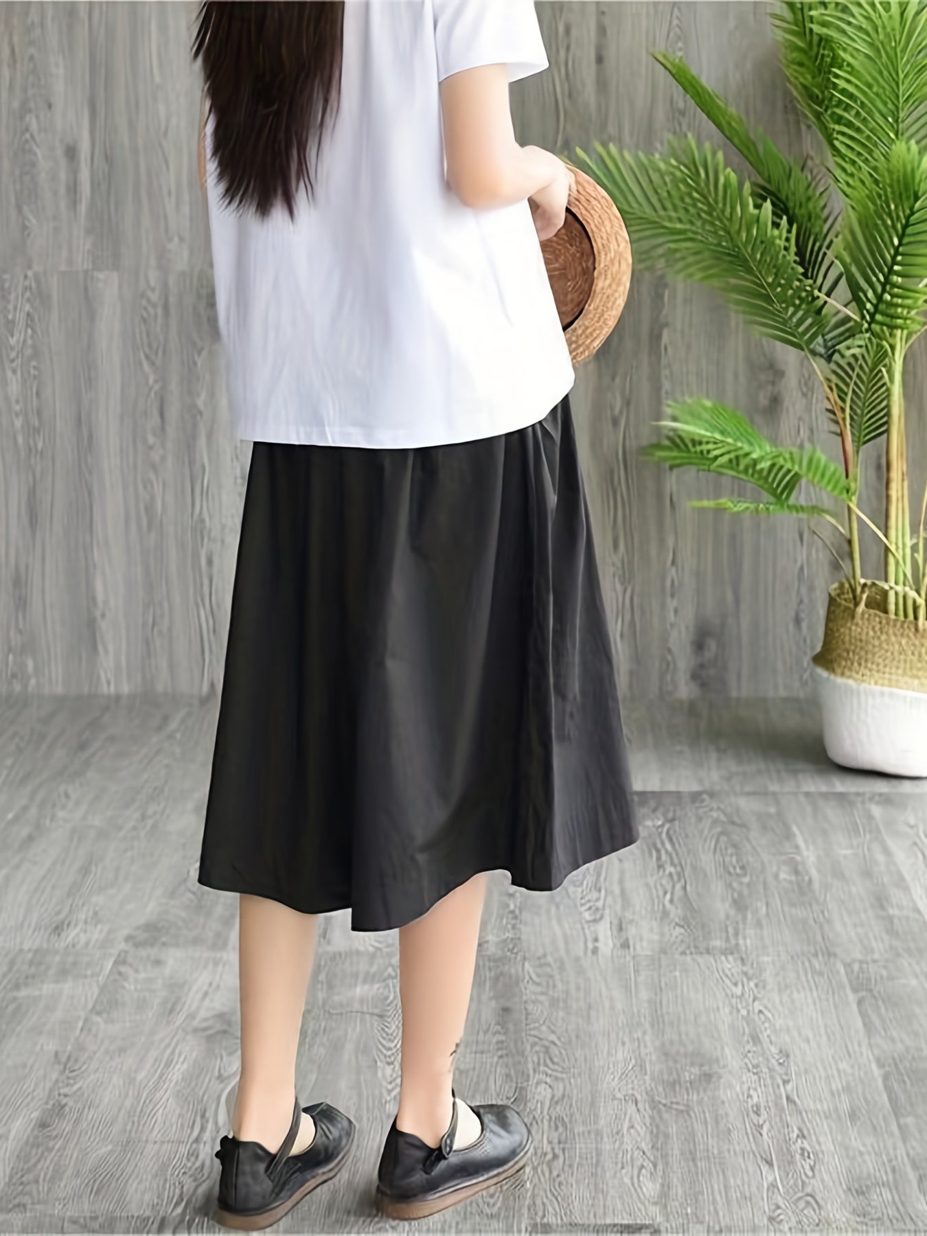 Solid Knee Length Wide Leg Shorts Women's Clothing