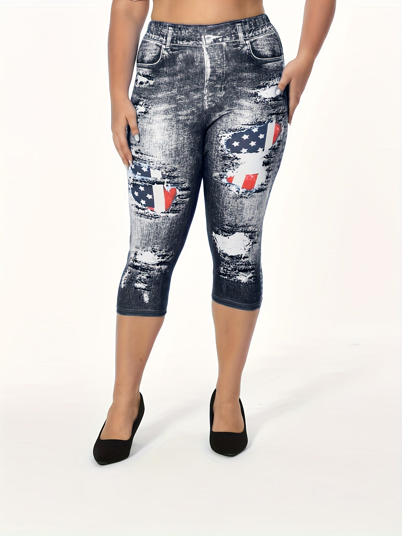 Printed Slim Capris Leggings High Waist - Women's Clothing