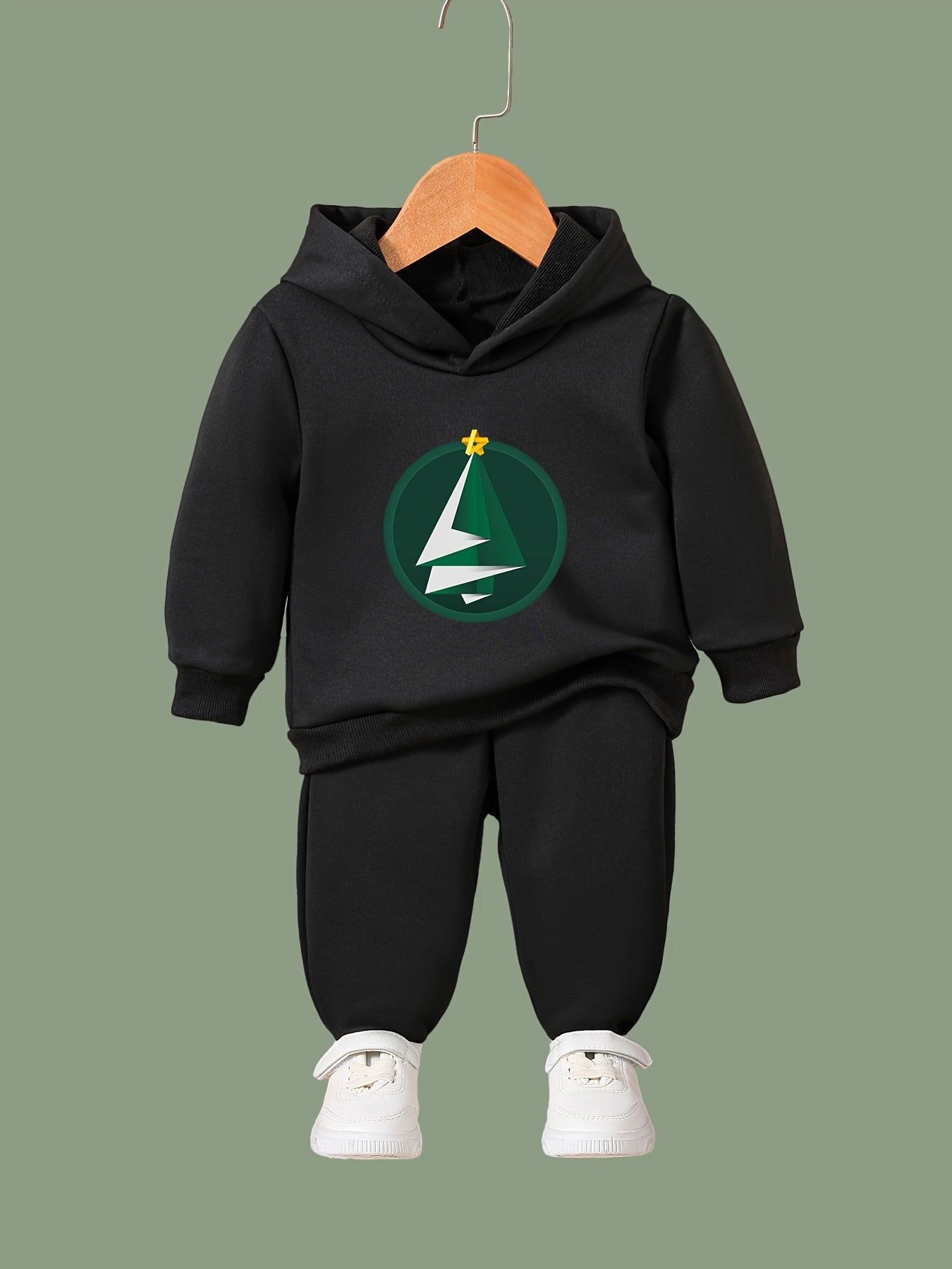 OERYUI Casual Christmas Tree Print Outfits 2pcs Girls Hoodies Jogger Pants Set
