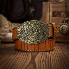 Western Style Vertical Grain PU Leather Belt For Men