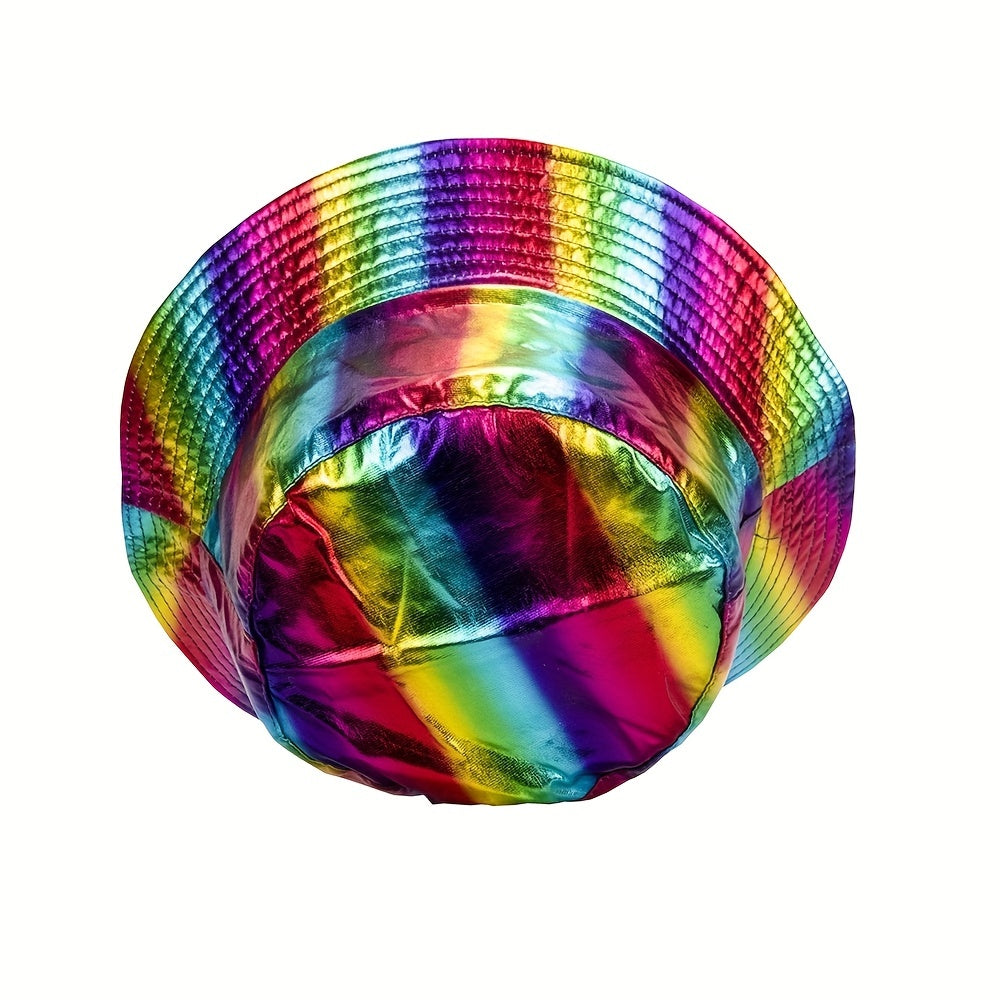 Striped Bucket Hat Hip Hop Sparkly Fisherman Cap