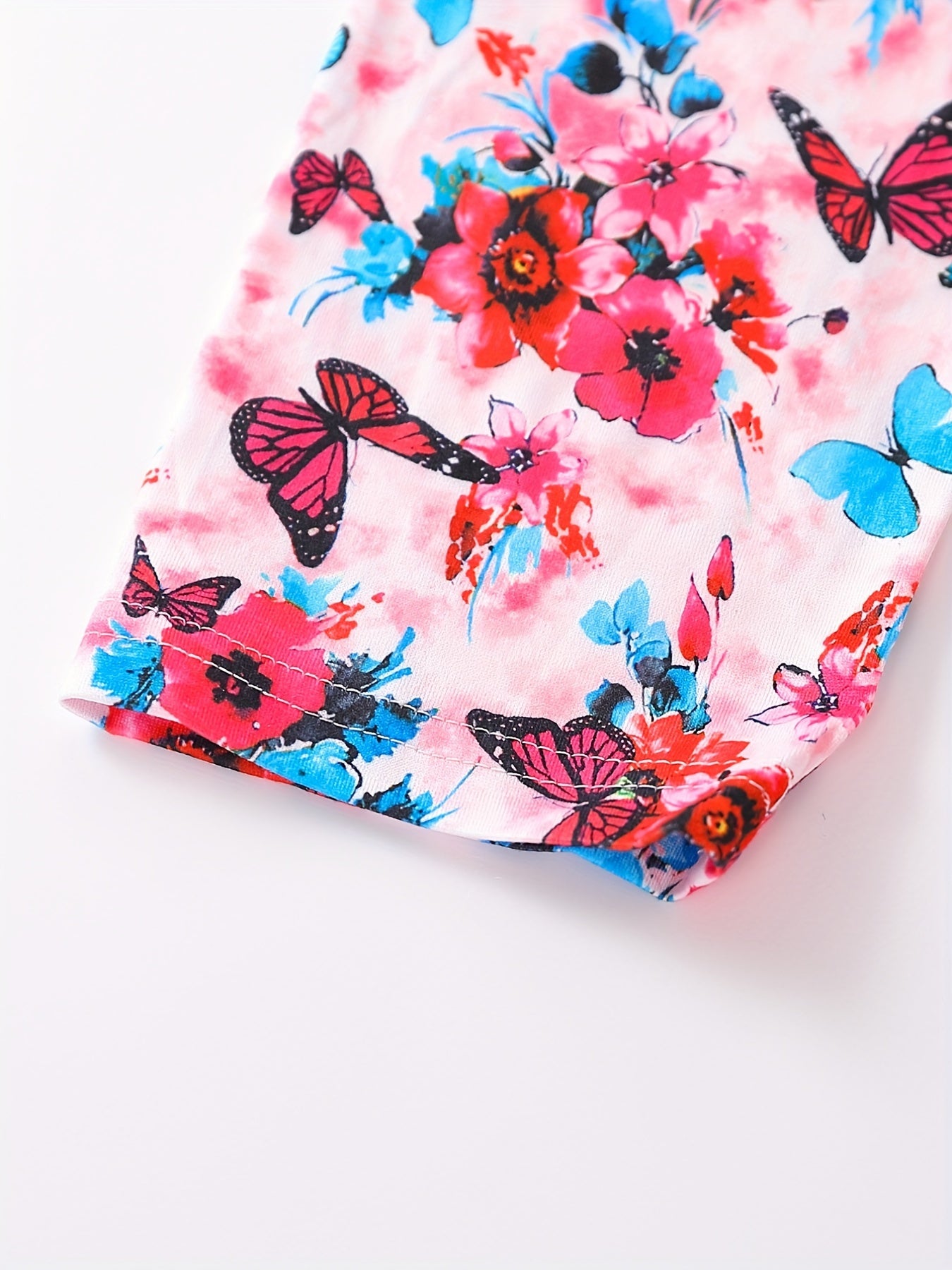 Girls Butterfly & Flowers Print Yoga Pants, Slim Fit Leggings