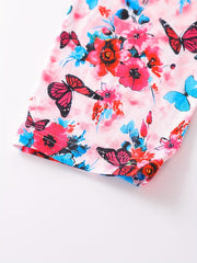Girls Butterfly & Flowers Print Yoga Pants, Slim Fit Leggings
