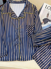 Stripe Print Pajama Set Button Up Top & Pants
