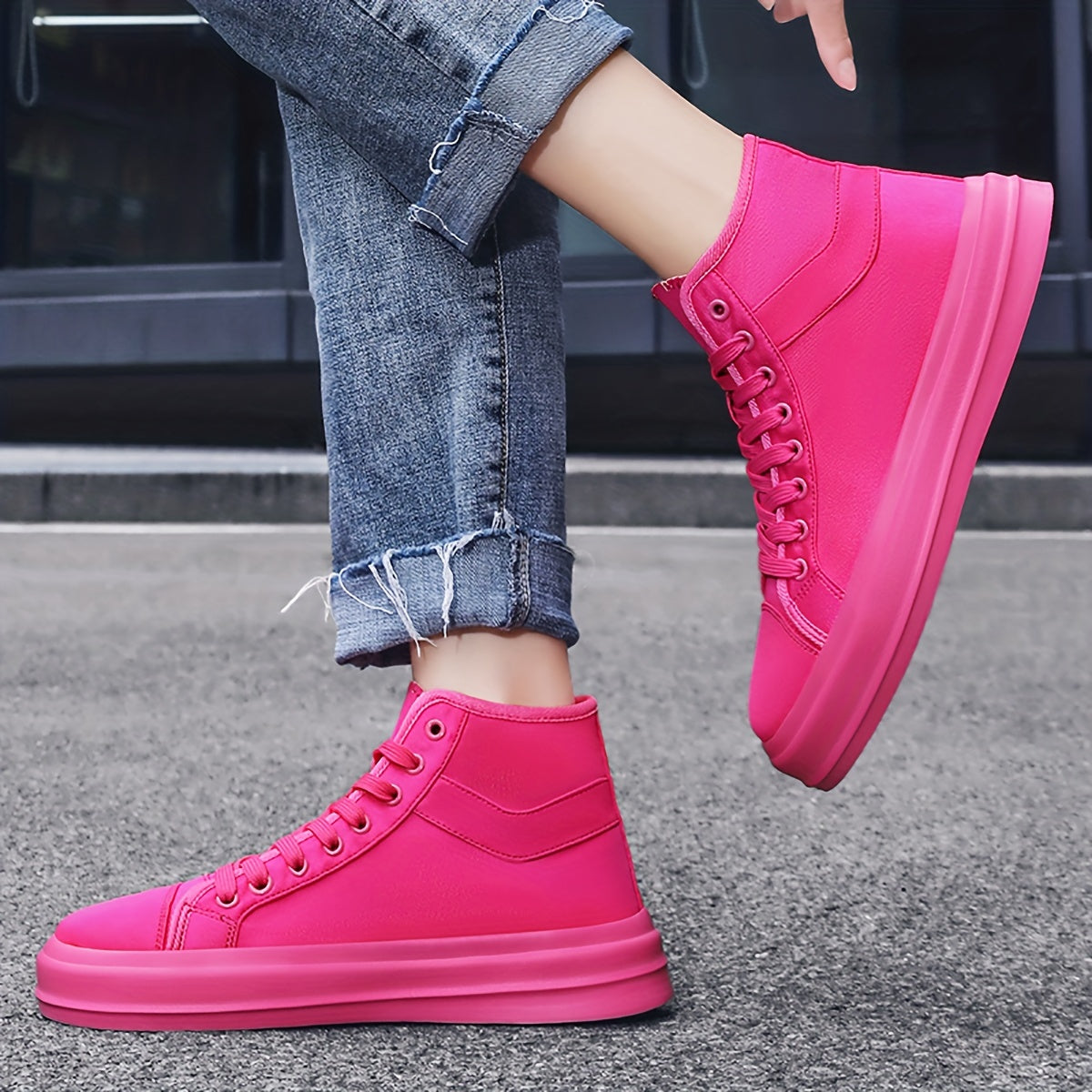 Green Lace Up High Top Canvas Shoes for Women