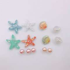 13pcs Shoe Charms For Crocs Translucent Starfish & Shell Pearl Summer Beach