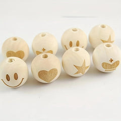 5pcs 20mm Log Laser Engraved Wooden Beads - Loose Beads