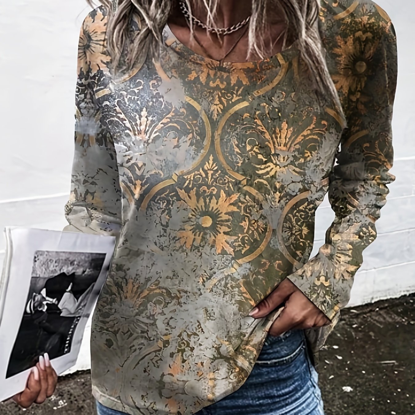 Crew Neck Sweatshirt All Over Print Women's Clothing