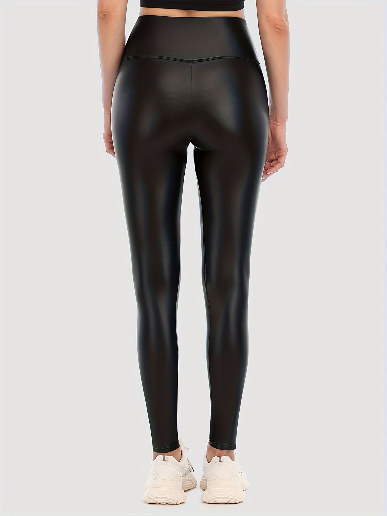 PU Leather Yoga Pants Fleece Lined Stretch Leggings