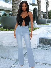 High Waist Flare Jeans High Rise Slash Pockets Bell Bottom