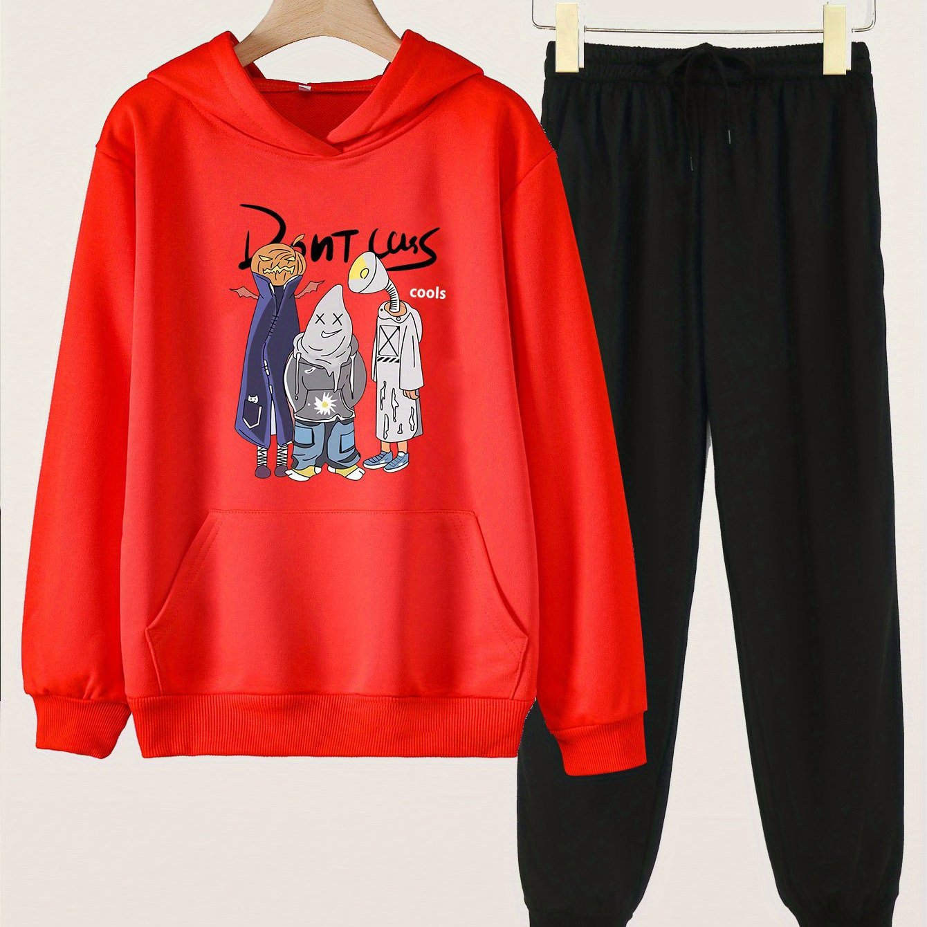 2pcs Halloween Monster Crew Hoodies & Jogger Pants Set For Girls