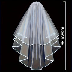Double Layer Bridal Veil with Satin Ribbon and Hair Comb