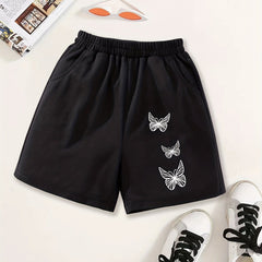 Girls Butterfly Print Casual Sweat Shorts Elastic Waist Work Out Shorts