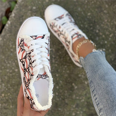 Women's Heart Baseball Print Lace-Up Sneakers