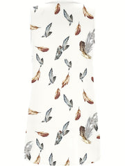 Feather Print Ruched Square Neck Tank Top Summer Women's Clothing