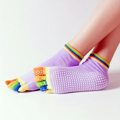 Toddler Girls Colorful Yoga Anti-Skid Socks, Breathable Comfy Five Finger