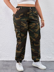 Women's Plus Camo Cargo Pants High Waist with Pockets