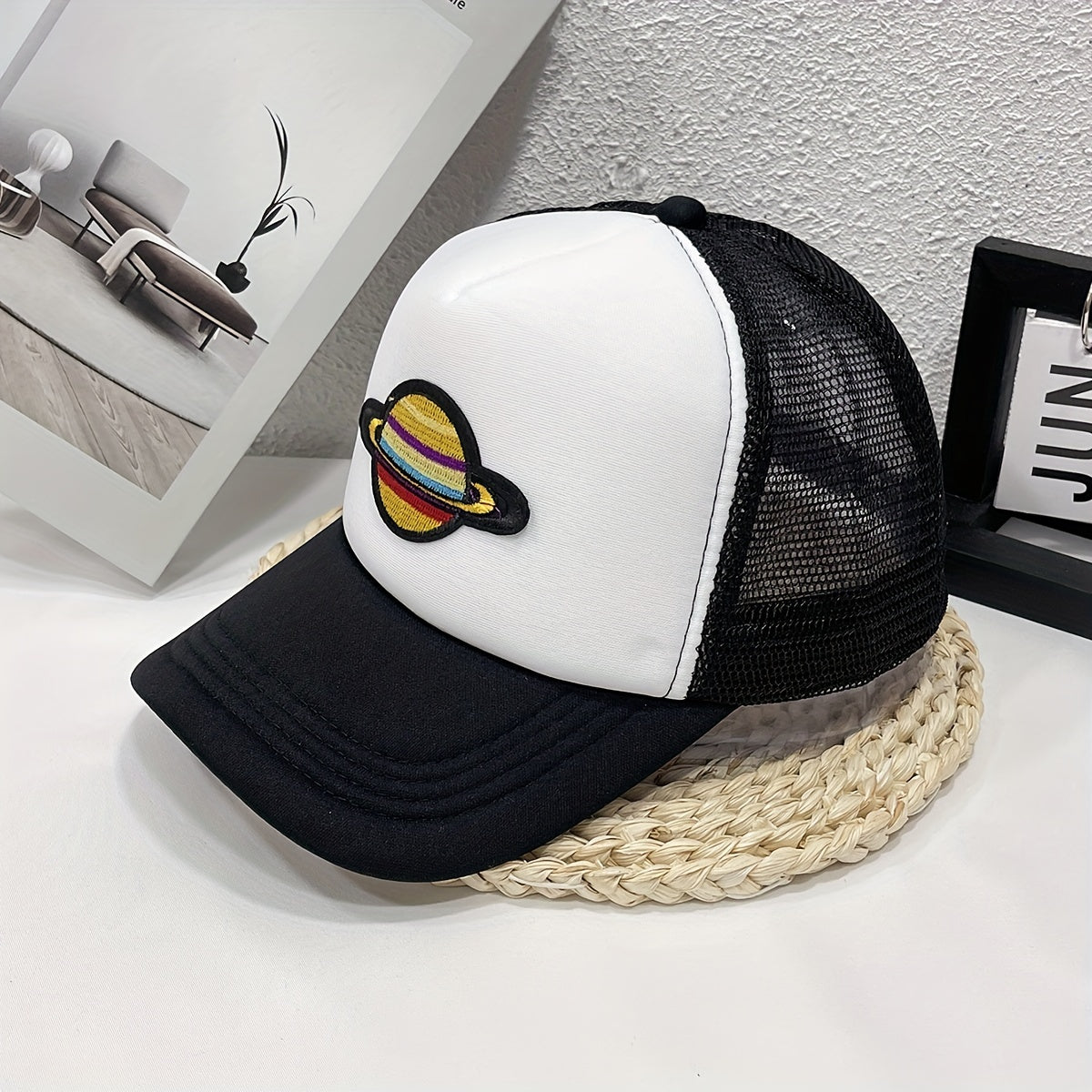 Planet Embroidered Unisex Baseball Cap Trucker Hat Mesh Adjustable