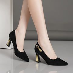 Metal Chain Chunky Heel Pumps Pointed Toe Wedding Shoes