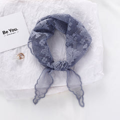 Embroidery Neck Scarf Lace Thin Neckerchief Headband Floral Scarf