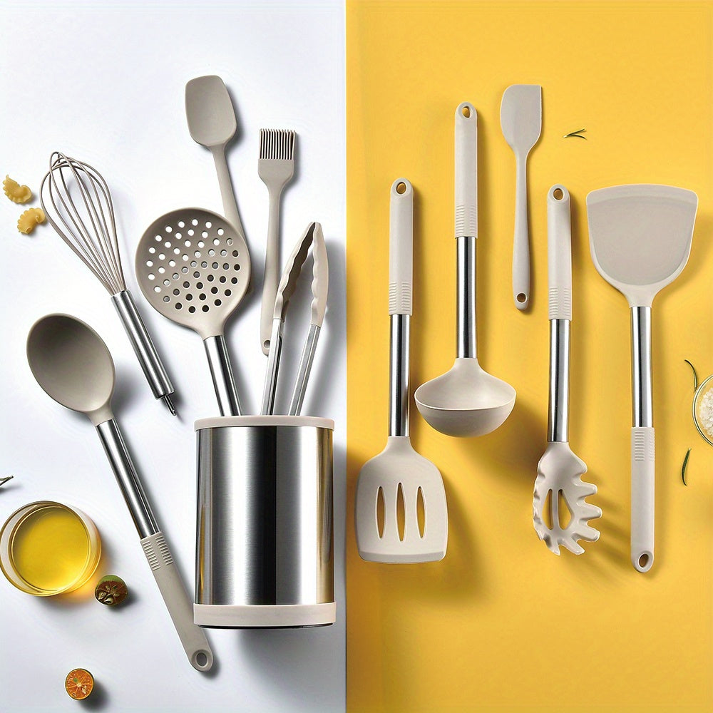12pcs Silicone Kitchen Utensil Set With Stainless Steel Handle