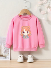 OERYUI Girls boys Cartoon Girl Print Crew Neck Pullover Top Kids Clothes