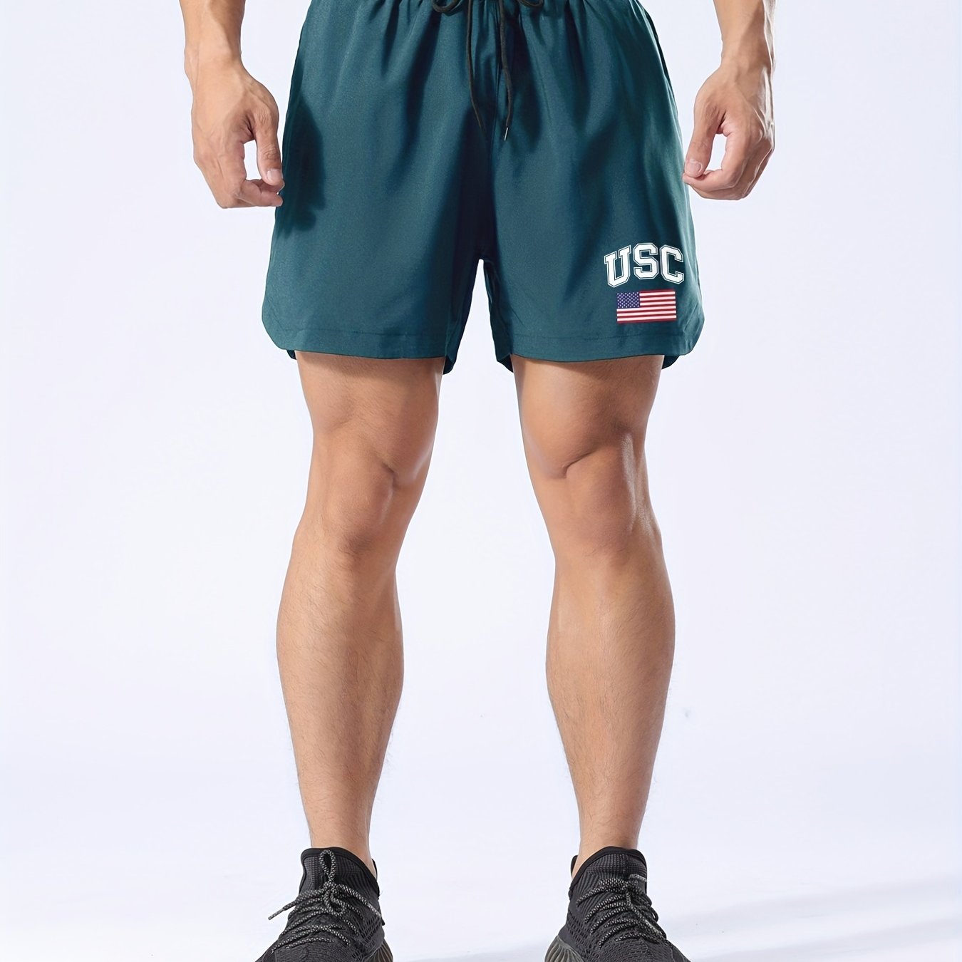 Quick Dry Drawstring Men's Swim Trunks Star And Stripes Print Board Shorts