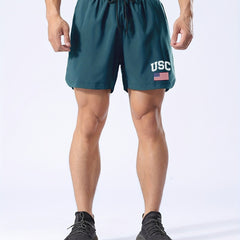 Quick Dry Drawstring Men's Swim Trunks Star And Stripes Print Board Shorts
